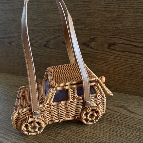 Tommy Bahama Handbags - Tommy Bahama Tan Woven Rattan Car-Shaped Satchel